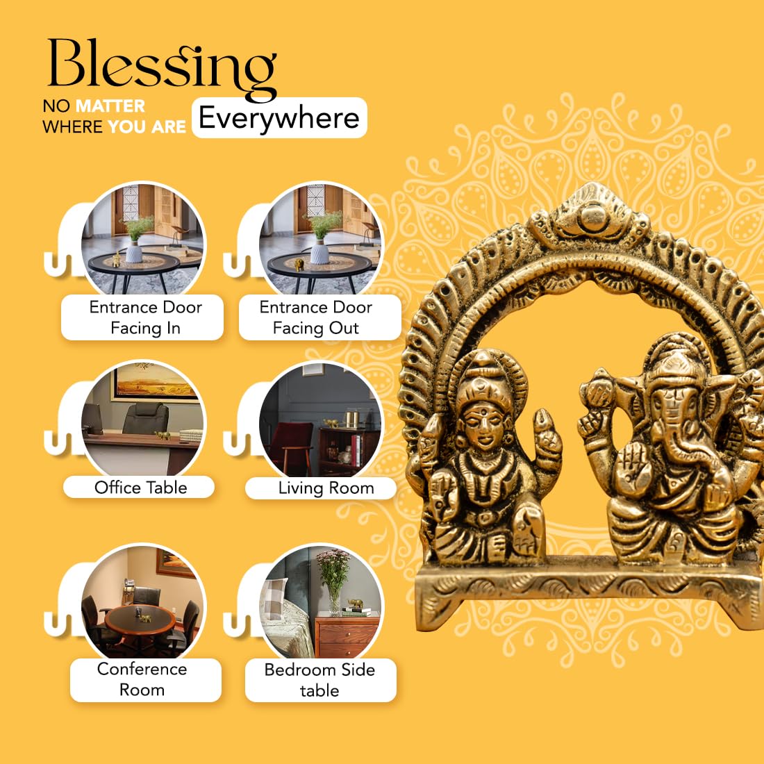 Ekhasa 100% Pure Brass Laxmi Ganesh Murti (Size: 8 cm) | Lakshmi Ganesh Idol for Diwali Puja, Study Table, Pooja Room & Home Dec